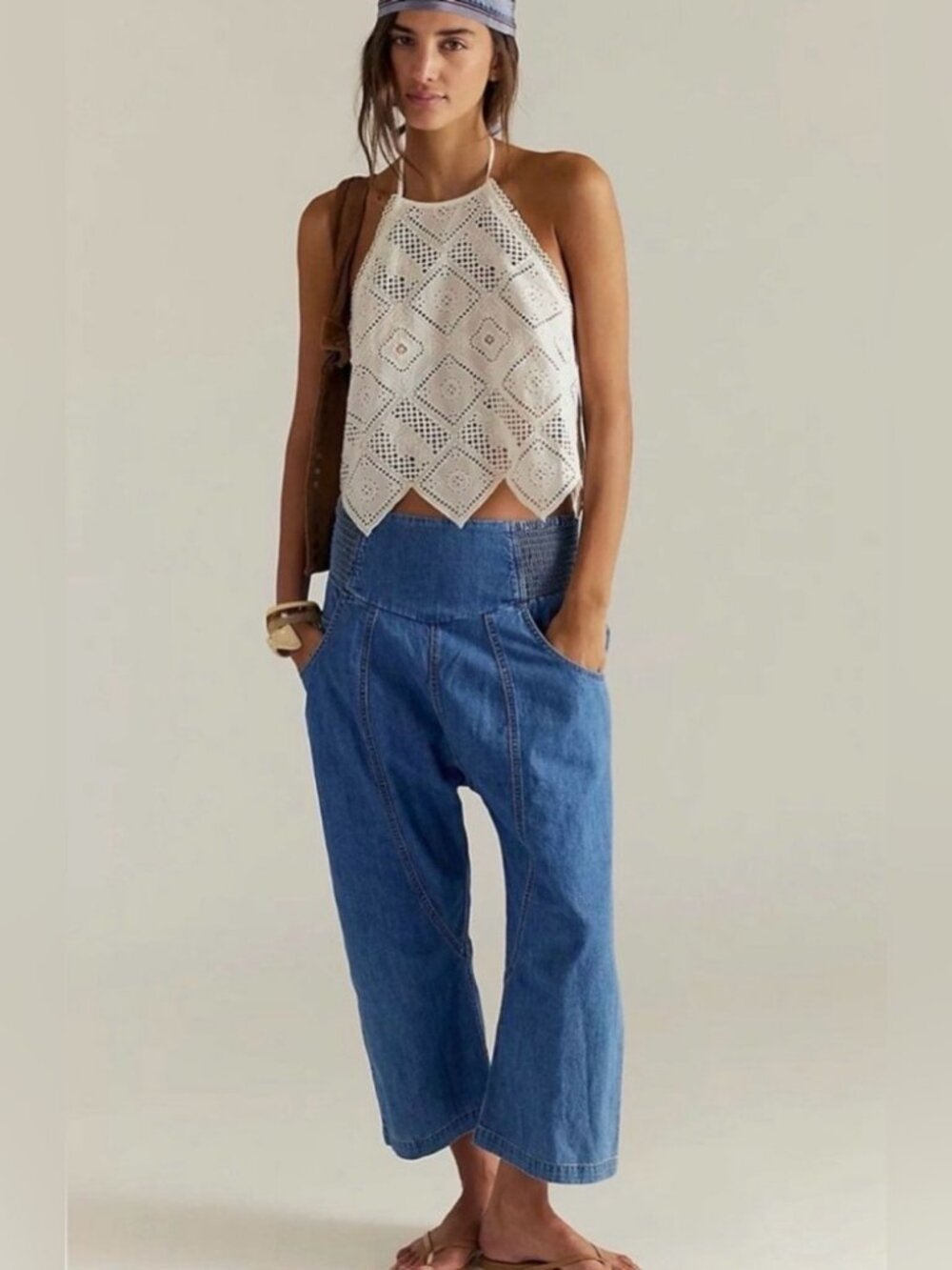 Free People We The Free Light Blue Lunan Harem Pull-On Pants - Picture 5 of 15